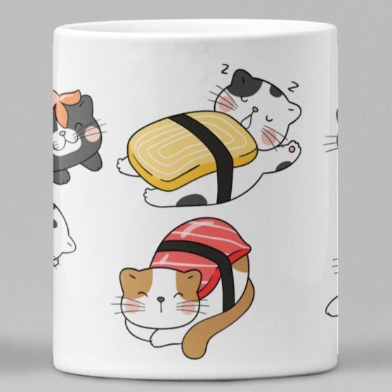 Nigiri Sushi Cats 11 oz Premium White Dishwasher Safe Ceramic Mug for Sushi and Cat Lovers - Da Boss Mango AU -