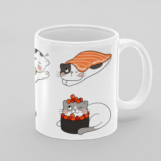 Nigiri Sushi Cats 11 oz Premium White Dishwasher Safe Ceramic Mug for Sushi and Cat Lovers - Da Boss Mango AU -